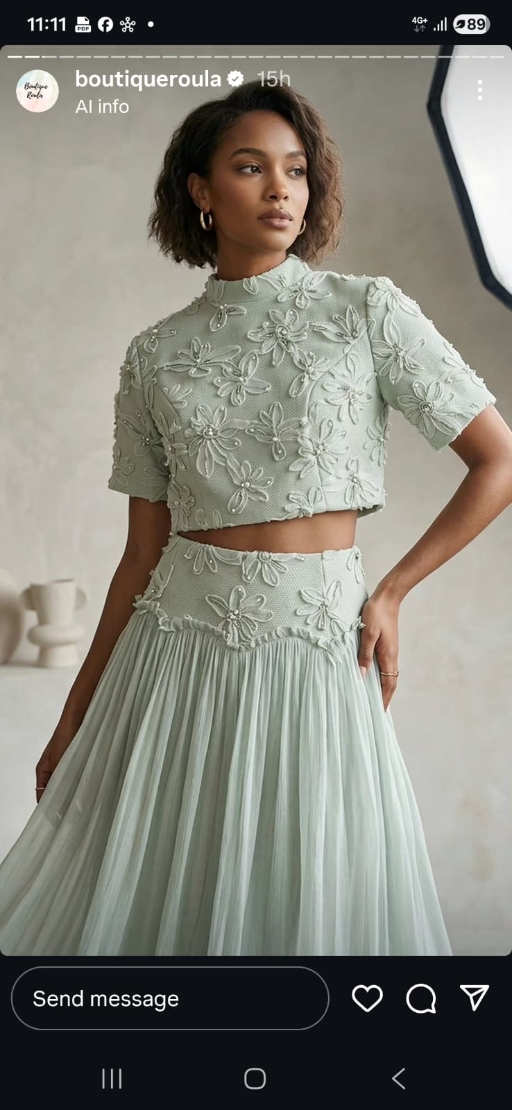 Sage Floral Beaded Tulle Set