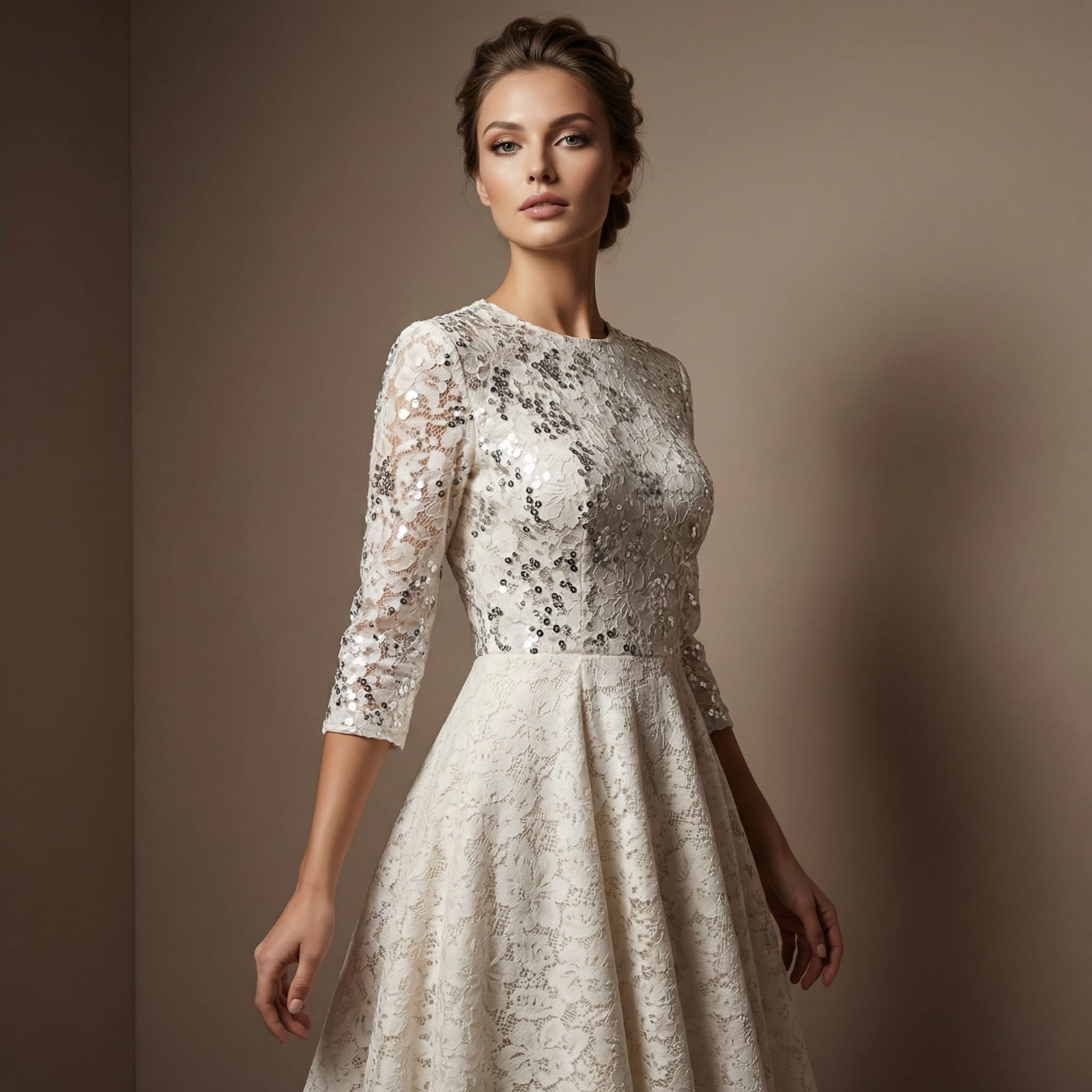 Ivory Sequin Lace Midi