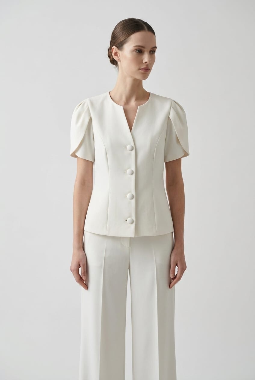 Ivory Tulip-Sleeve Tailored Set