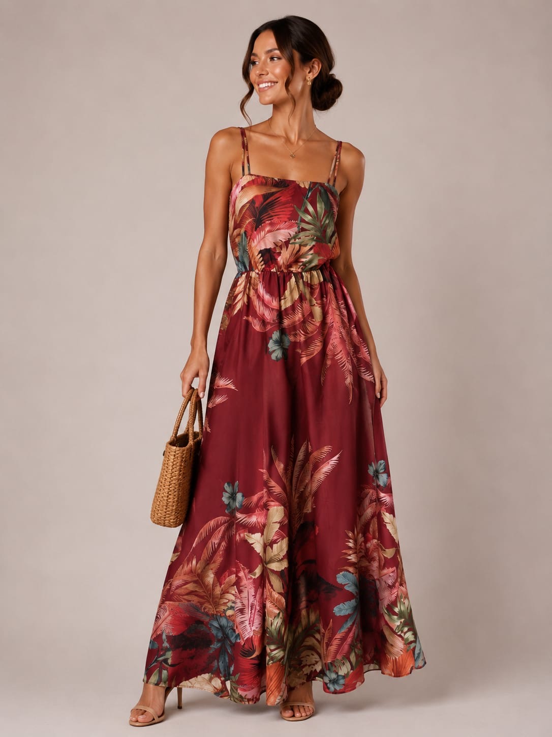 Burgundy Tropical Maxi Dress