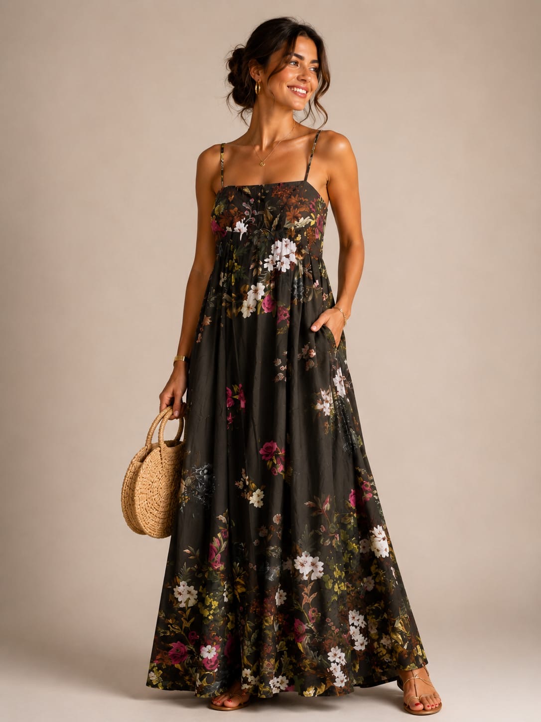 Dark Floral Bouquet Maxi Dress