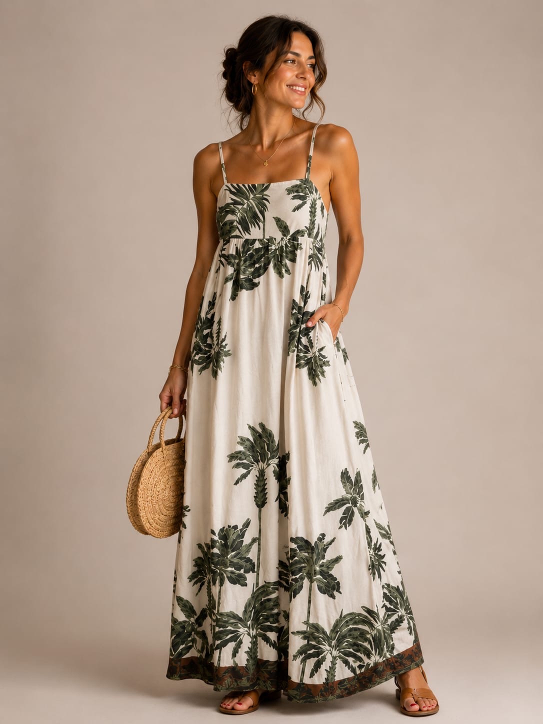 Cream Palm Tree Maxi Dress