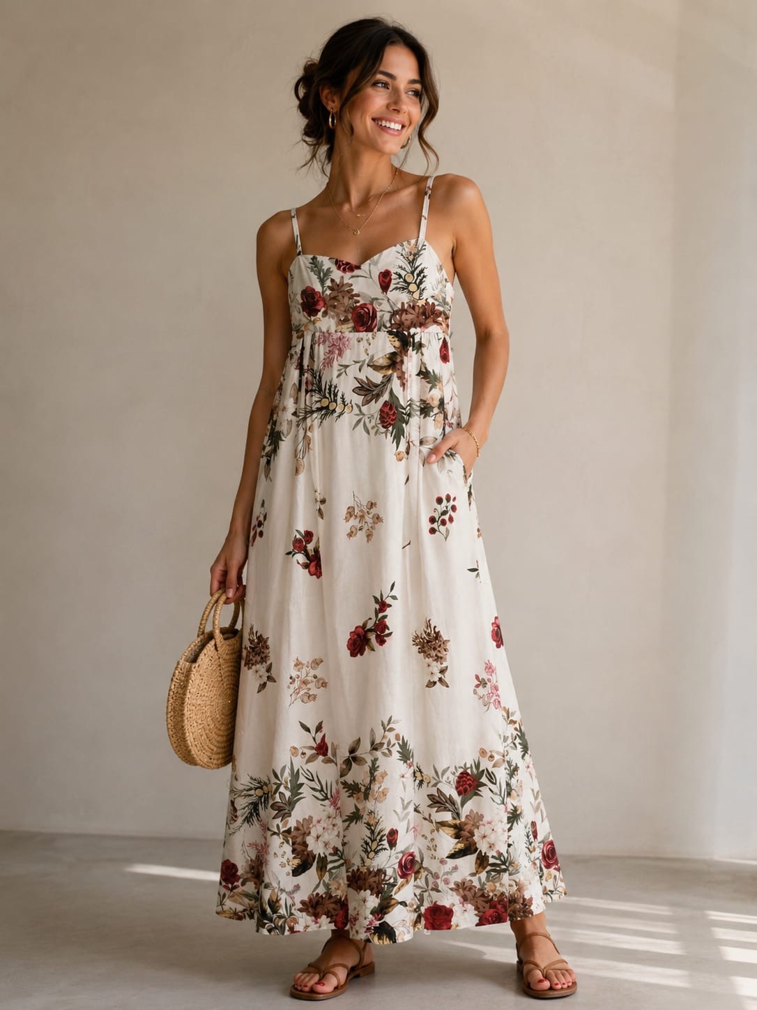 Cream Rose Bouquet Maxi Dress