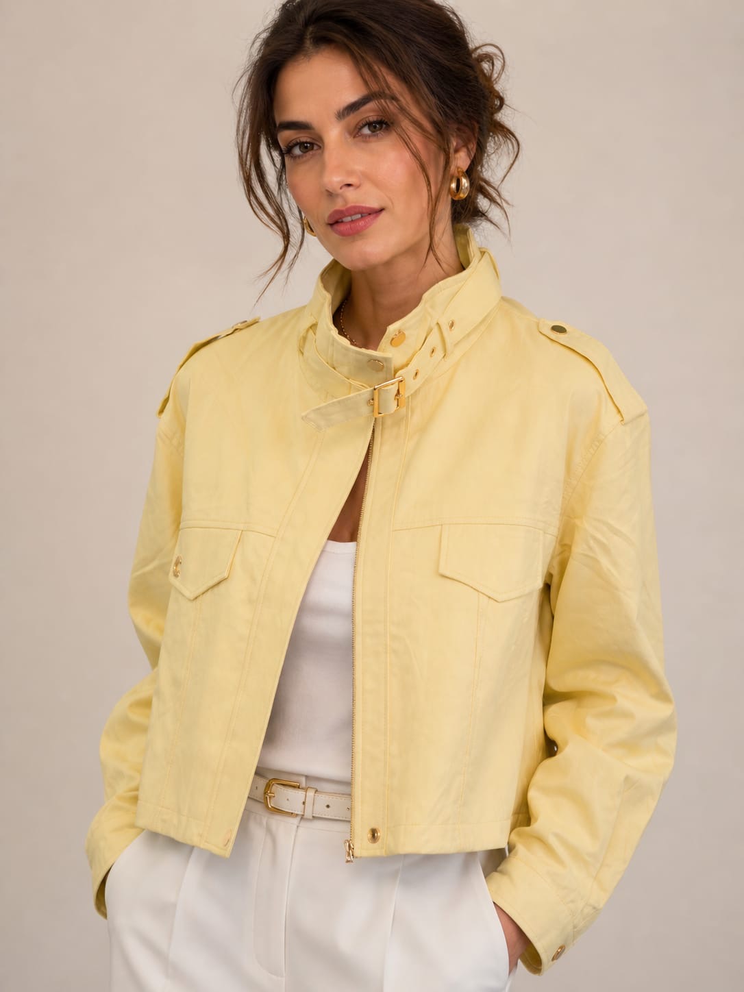 Butter Yellow Cropped Utility Jacket