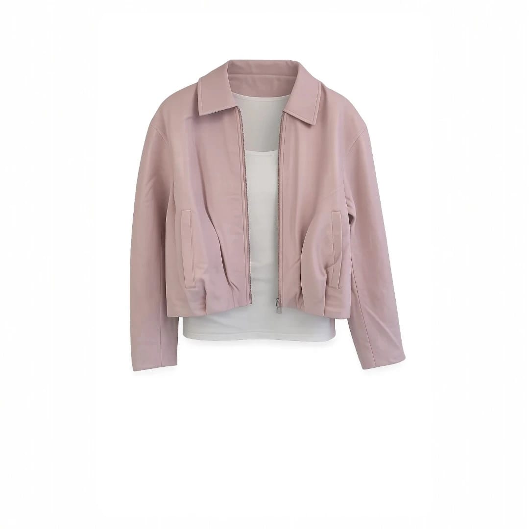 Blush Pink Collared Zip Cropped Jacket
