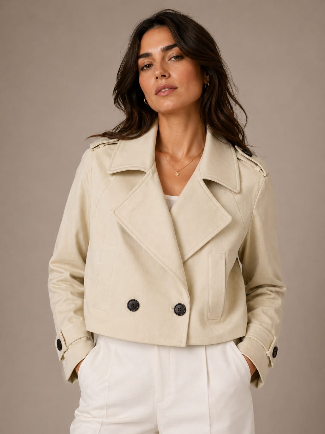 Ivory Cropped Belted Trench Jacket