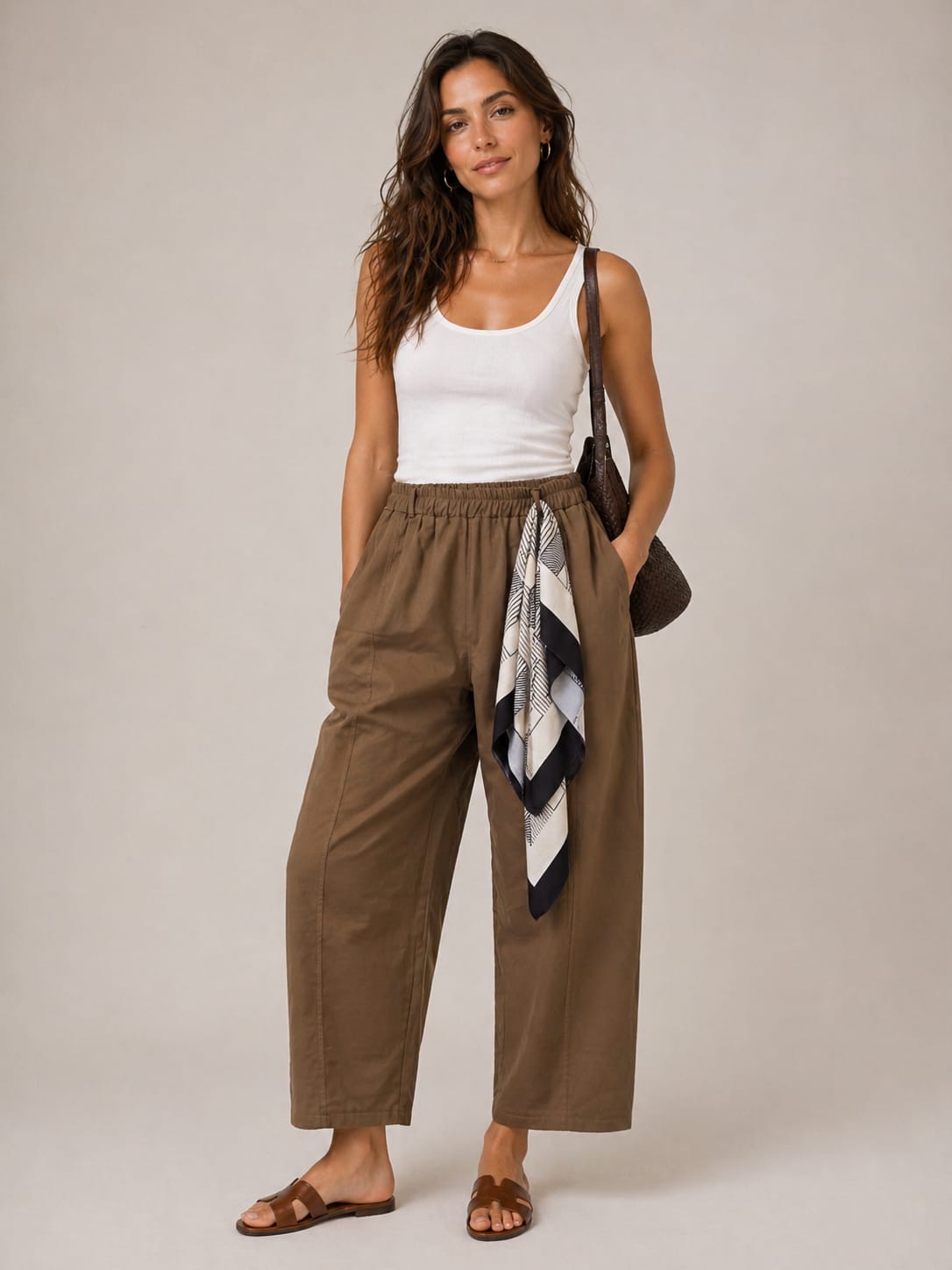 Cocoa Elastic Cropped Wide-Leg Trouser