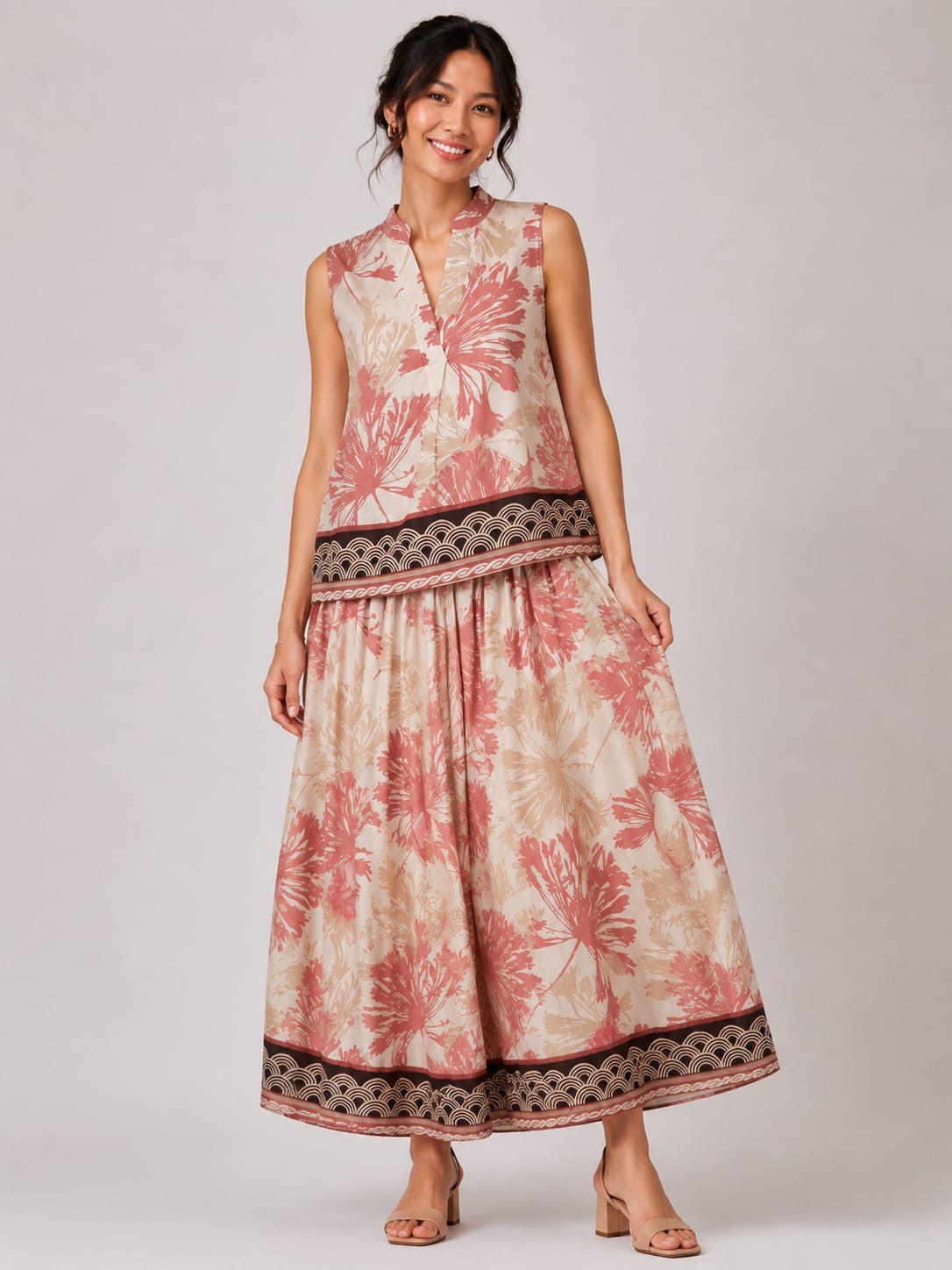 Rose Botanical Top & Maxi Skirt Set