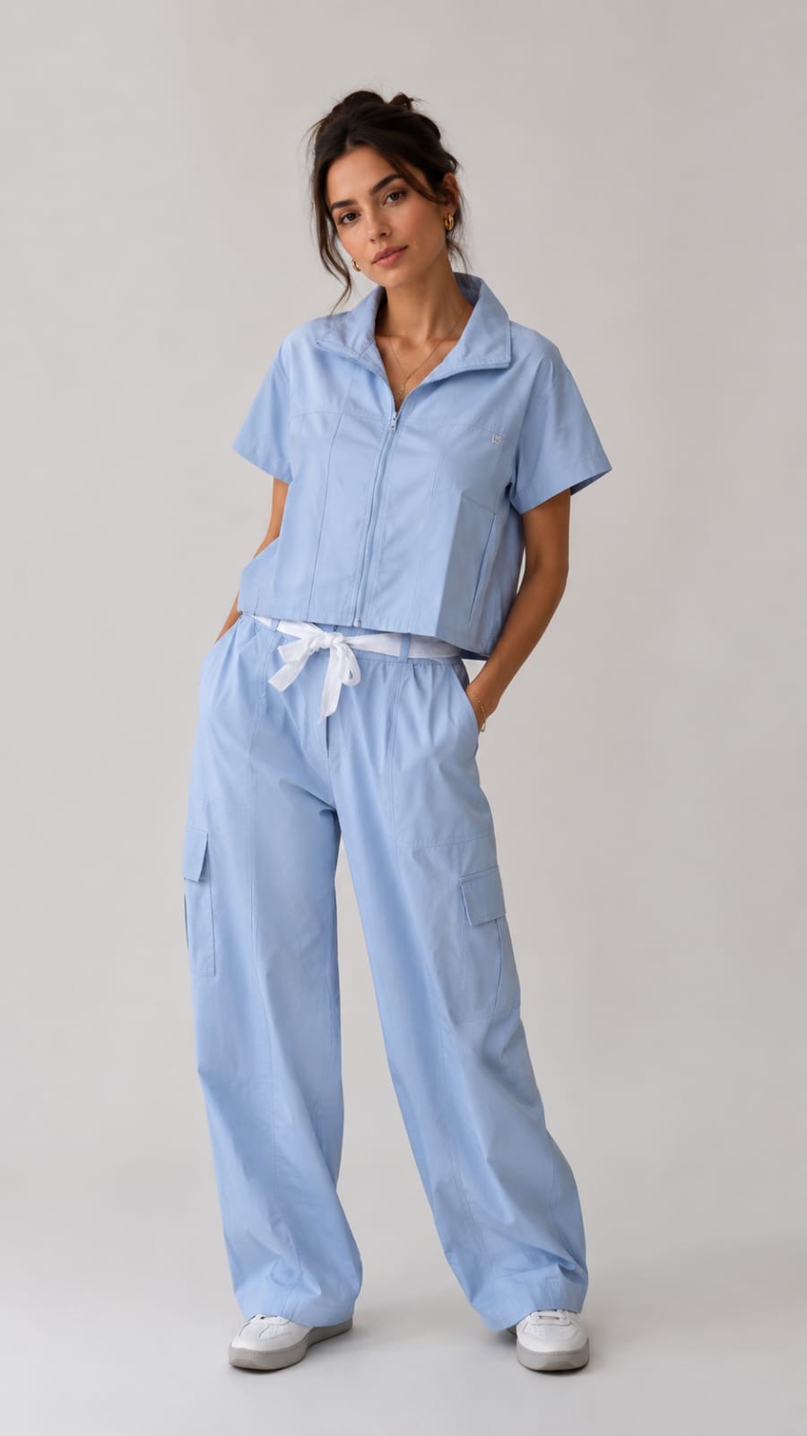 Sky Blue Zip Camp Shirt & Cargo Pants Set