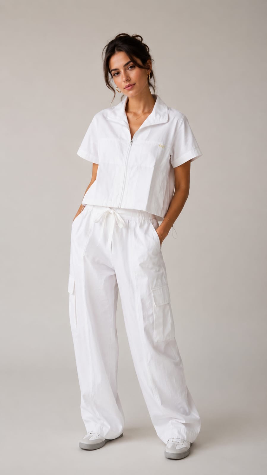Ivory Zip Camp Shirt & Cargo Pants Set