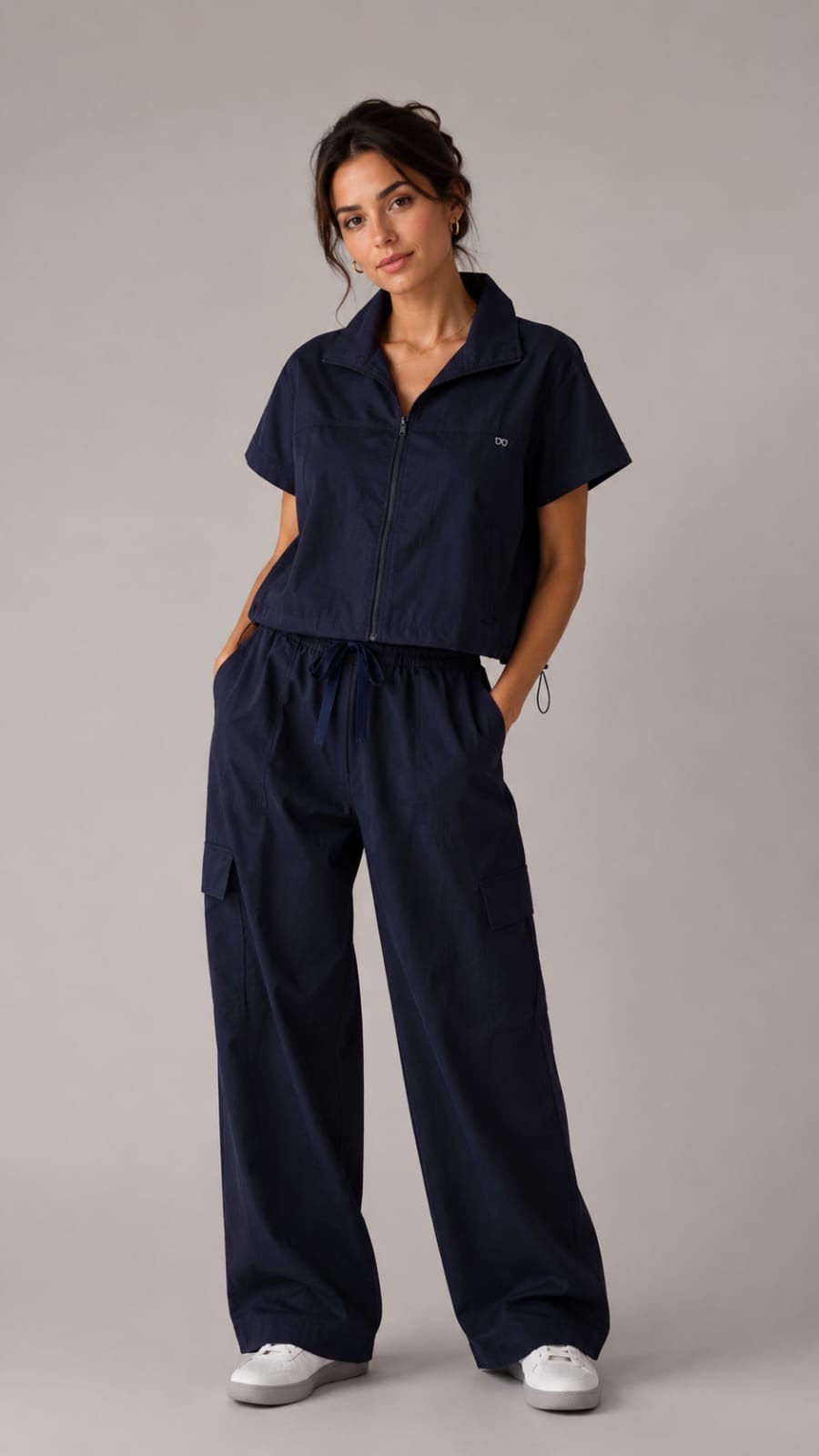 Navy Zip Camp Shirt & Cargo Pants Set