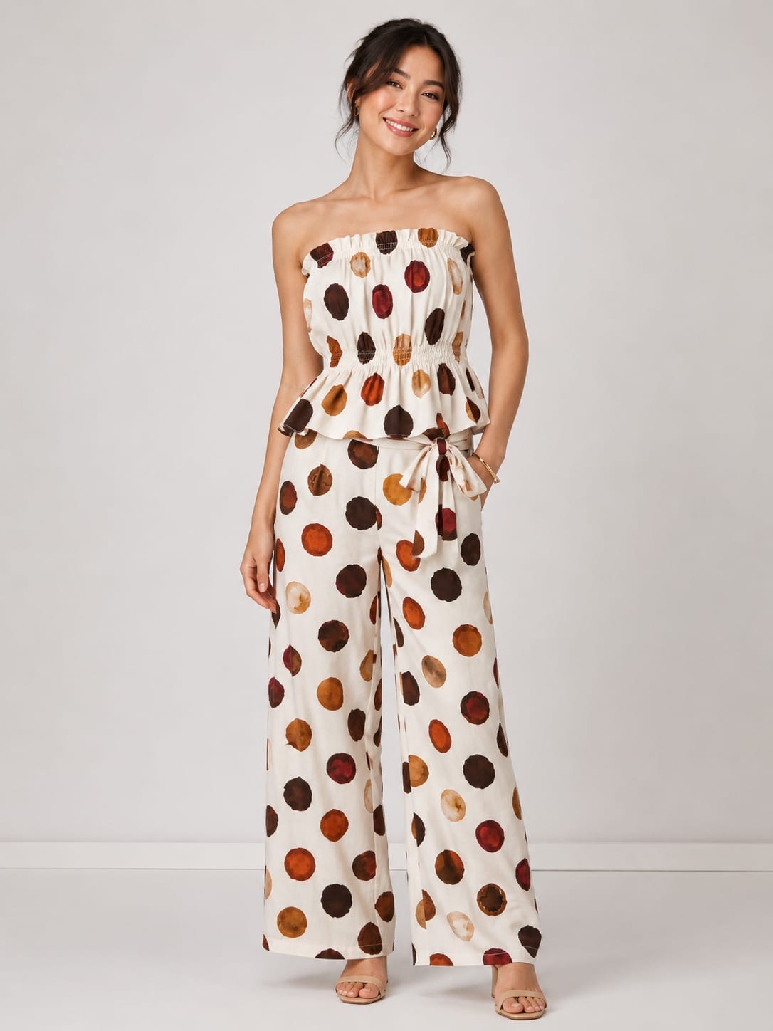 Cream Watercolor Dot Strapless Set