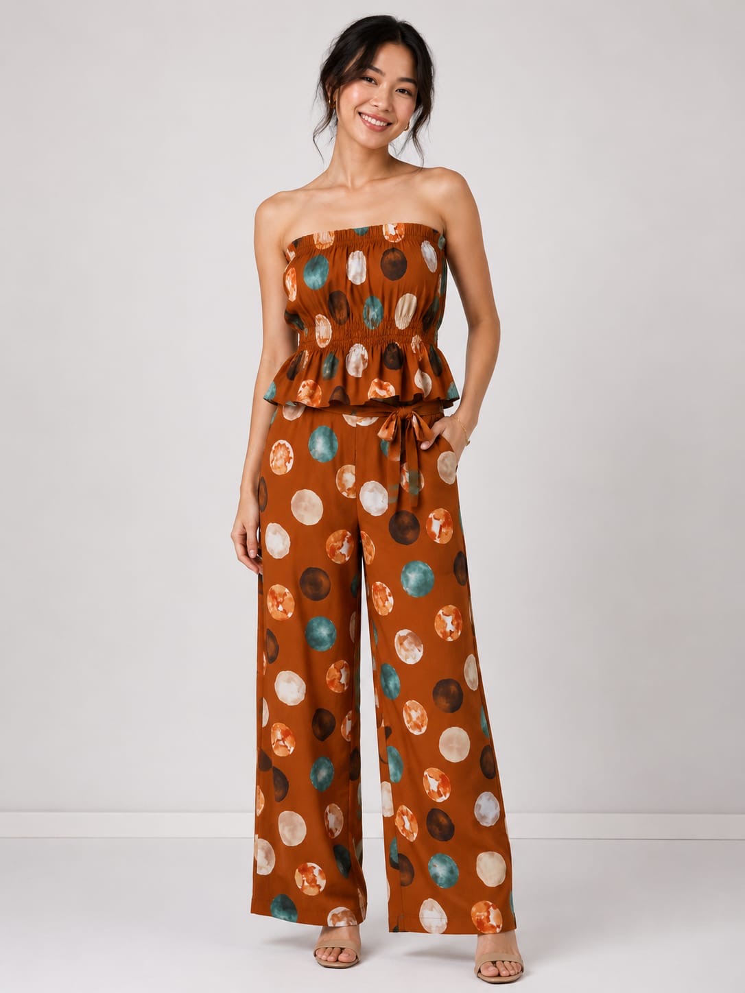 Rust Watercolor Dot Strapless Set