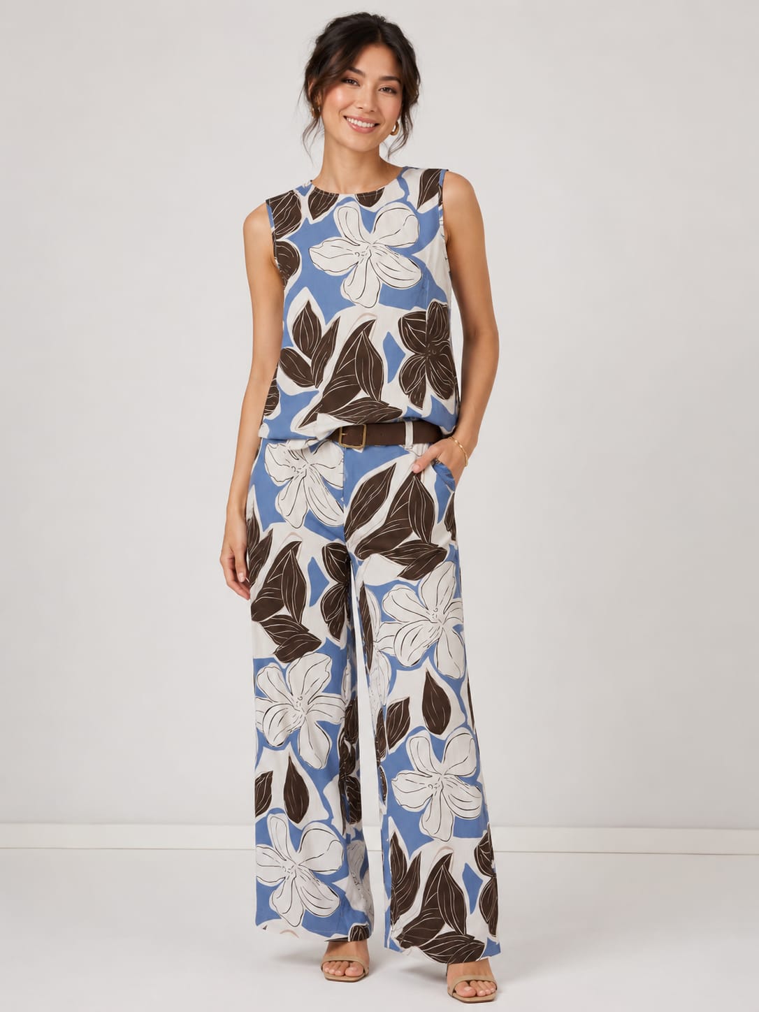 Cornflower Floral Sleeveless Top & Pants Set