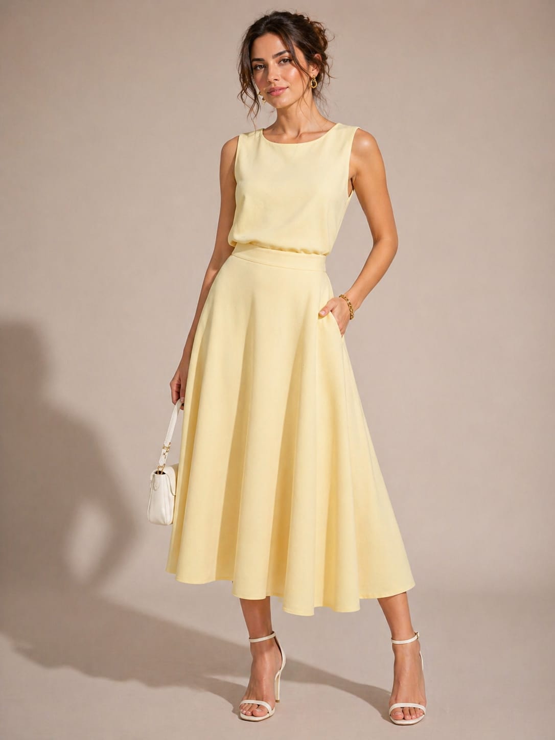 Butter Yellow A-Line Midi Skirt