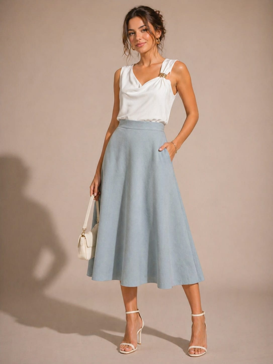 Powder Blue A-Line Midi Skirt