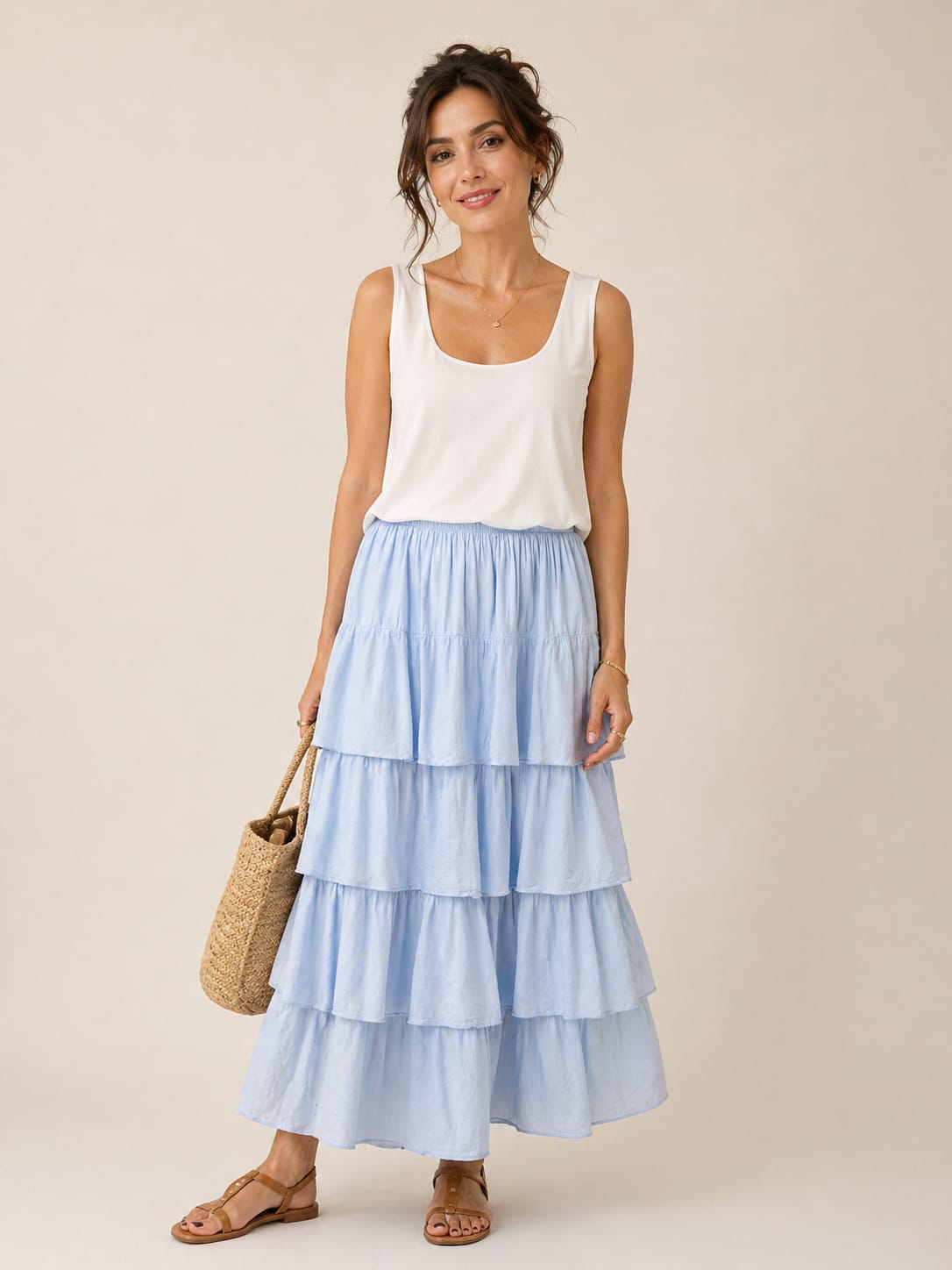 Sky Blue Tiered Ruffle Maxi Skirt